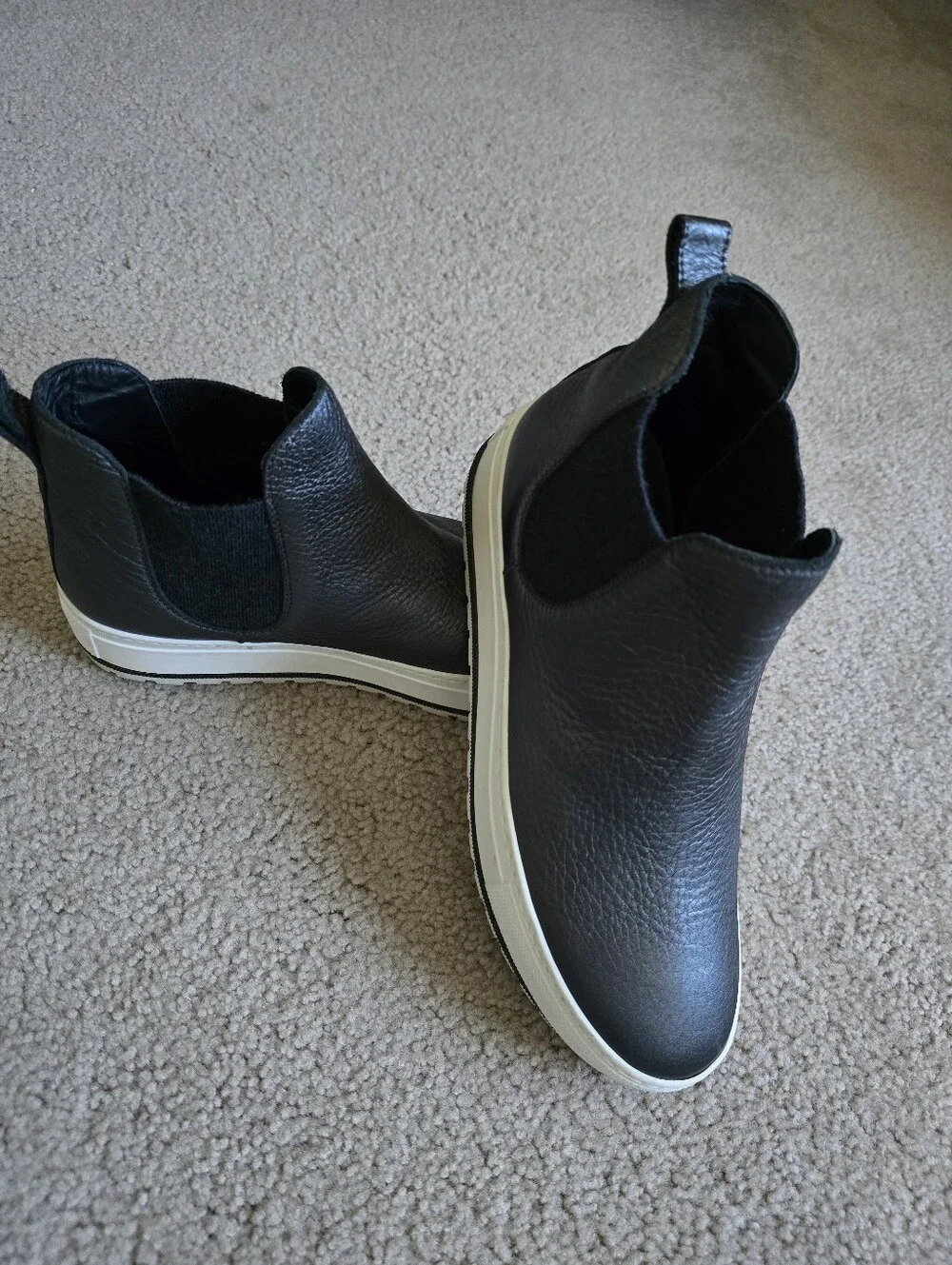 Brunello Cucinelli Black Leather Chukka Boots with White Sole sz 37